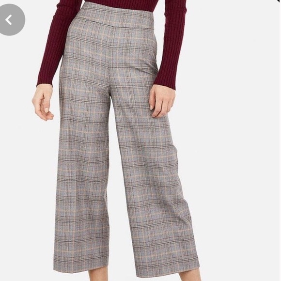 Express Women 12R Plaid Preppy Academia Wide Leg High Rise Cropped Culottes Pant - Picture 1 of 12